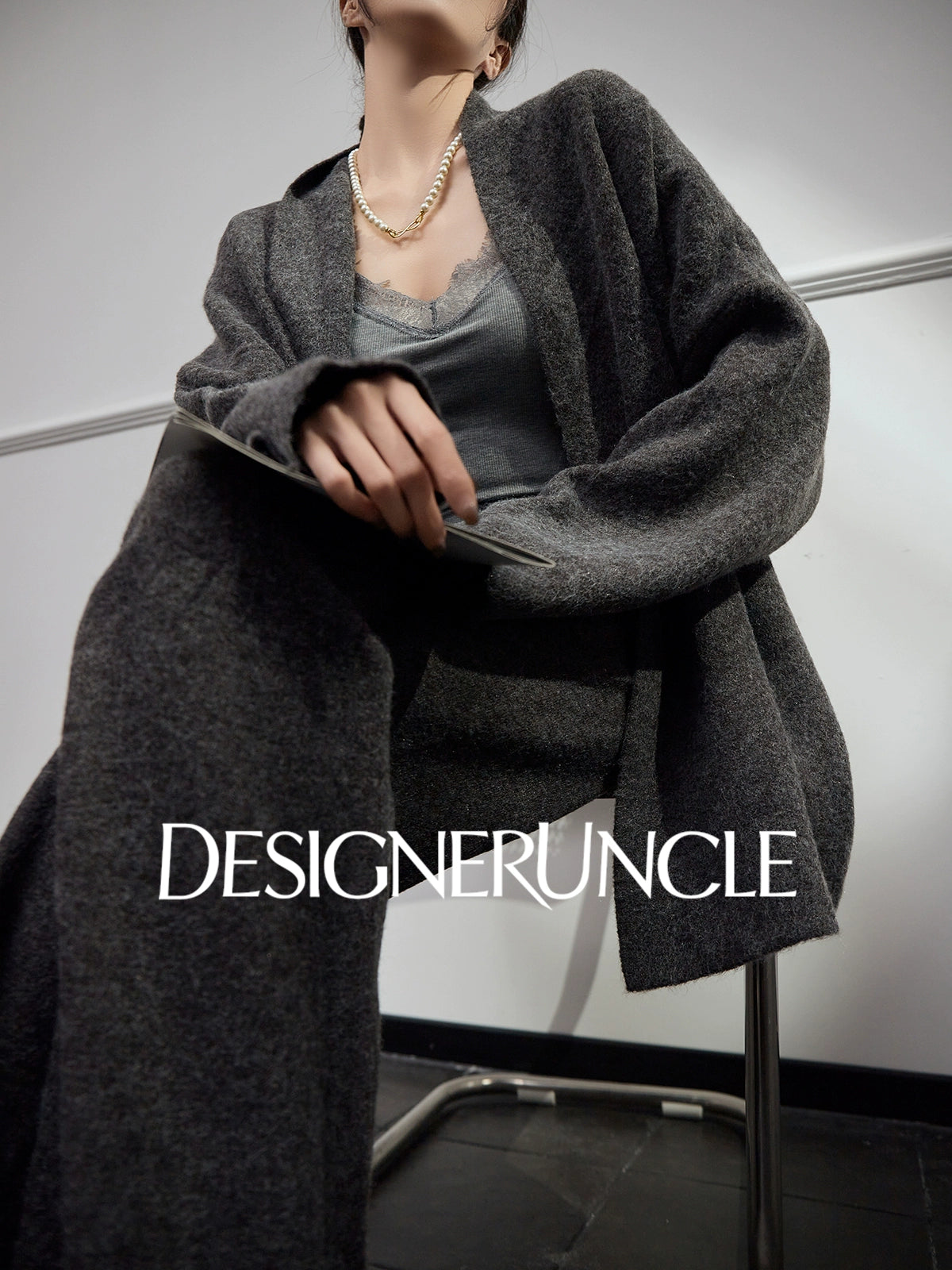 DGU "Ink Luxury" women's knitted suit autumn new high-end commuting versatile loose slimming set - Charlotte