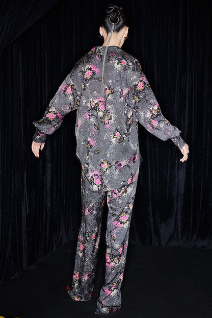 M essential Mackay designer cherry blossom print beads scissor neck loose top - NOCTAINE.