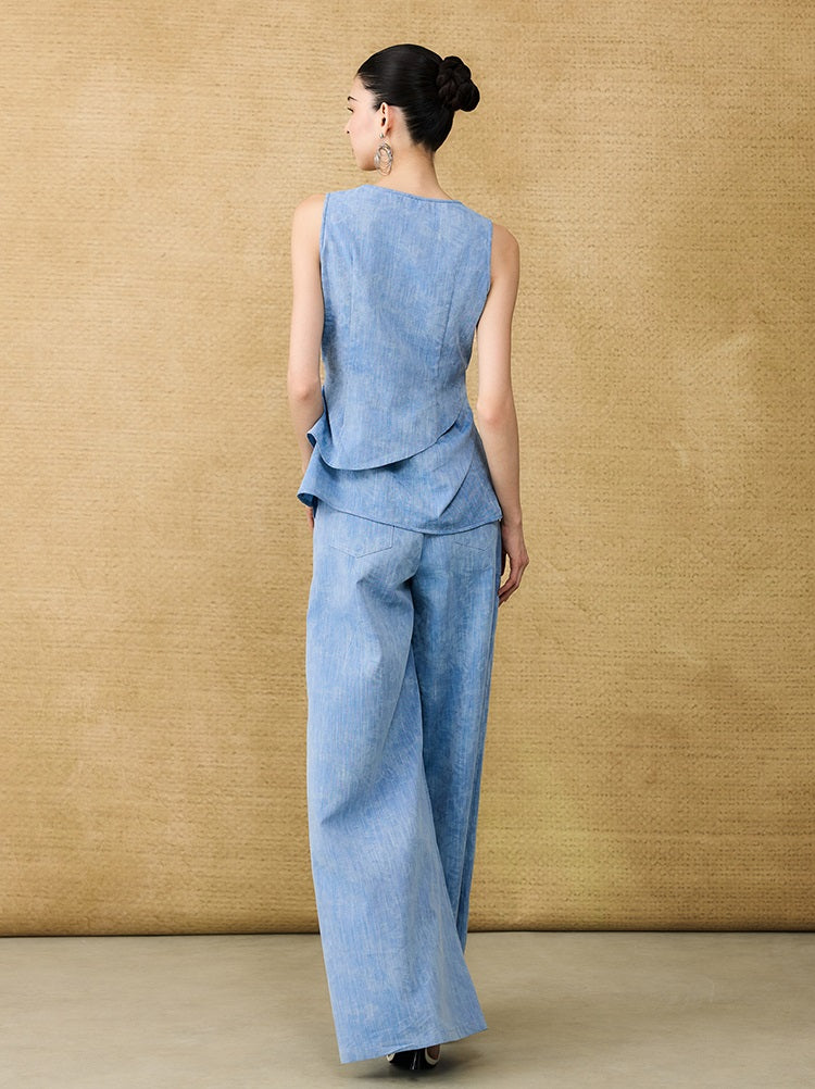 HECO Chinese Old Money Linen Bootcut Slacks Slim Wide-leg Pants - GLADE.