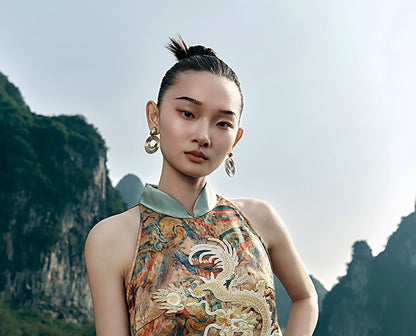 HECO Chinese Retro Mural Golden Dragon Embroidered Vest Top - ERIKA.