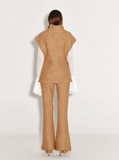 ATELIER MISS LU Wide-shouldered Sheep Wool Knit Sweater - PALVISED