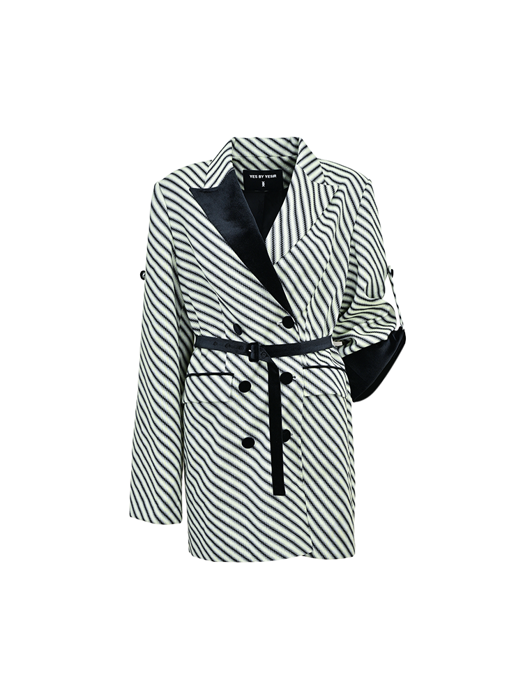 YES BY YESIR  black and white striped patchwork suit dress - BUZZ.