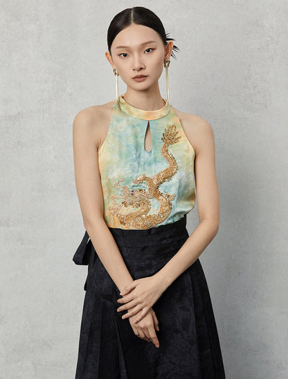 HECO silk tie-dye jacquard vest camisole top women - grat.