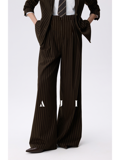 AUI Design Striped Suit High-Waisted Drape Pants -  Ji-ah.
