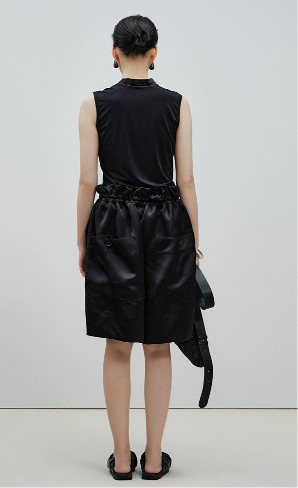 ZHUCHONGYUN Black Stand Up Collar Sleeveless Slim top--SHUN.