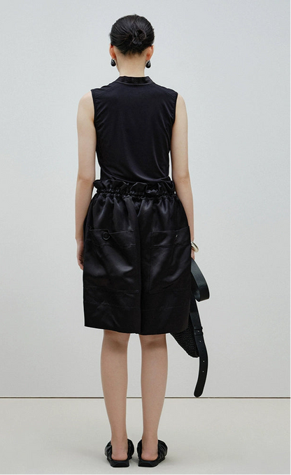 ZHUCHONGYUN Black Stand Up Collar Sleeveless Slim top--SHUN.