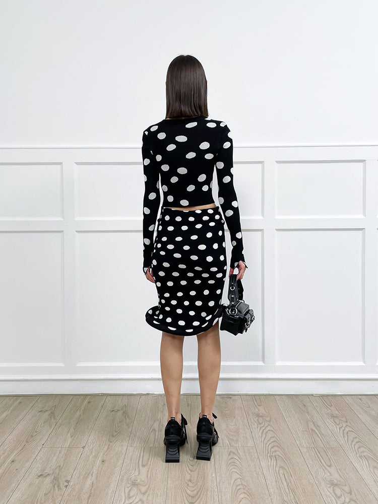 ANNAKIKI women's clothing black shaped polka dot skirt knitted hip skirt-SUZY