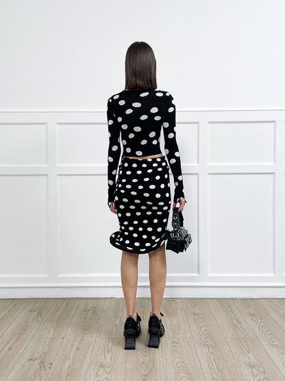 ANNAKIKI women's clothing black shaped polka dot skirt knitted hip skirt-SUZY
