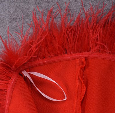 DOLLY Elegant Off Shoulder Feather Tube Top Slim Fit Dinner Date Dress-NANA