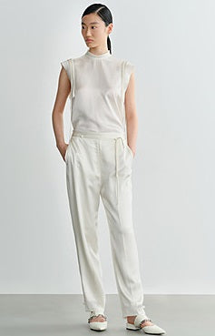 COMME MOI Lv Yan designer summer sleeveless stand collar triple acetate satin top - MEADOW.