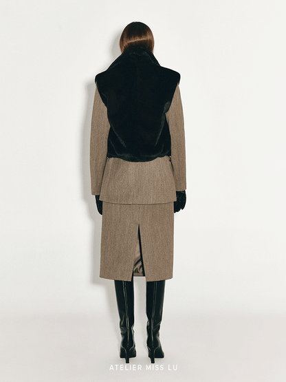 ATELIER MISS LU Retro Versatile Imitation Fur Vest - HONEY.