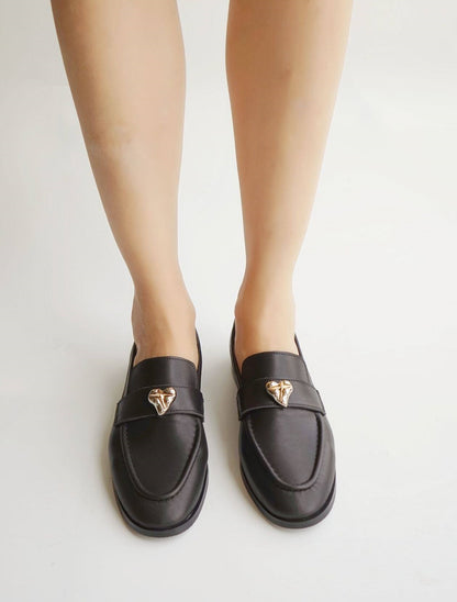 B-FEI classic black leather round-toe shoes-CHOJI.