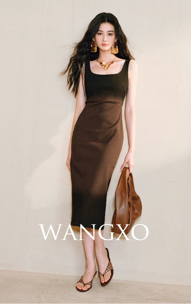 WANGXO | Shu Rou Denim Sand-Fried U-Neck Waist Vest Dress - NOOR