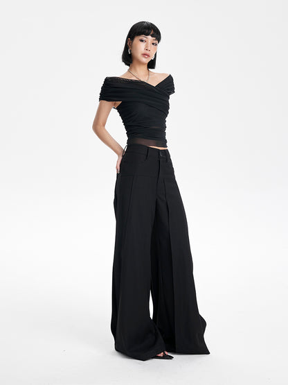 TINY IN short sleeve irregular slim mesh top -ASH