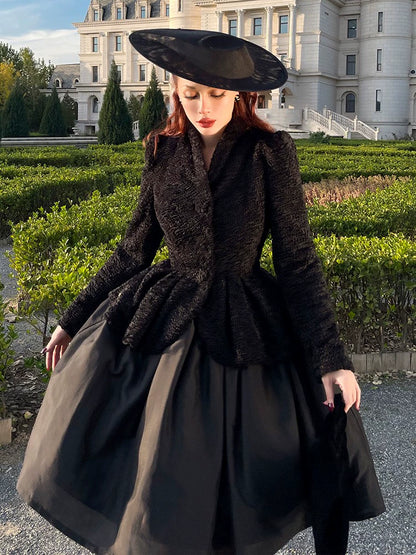 Le Palais Vintage puff sleeve wool roll slim fit jacket-JIMP