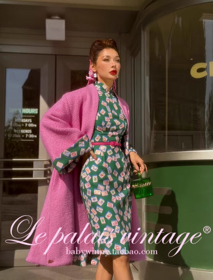 le palais vintage Hong Kong pink , green silhouette A-line jacket-SHEA.