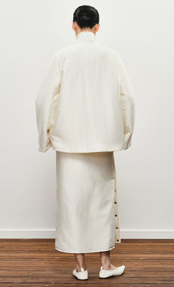 ZHUCHONGYUN midi cotton skirt with side button detailing and a drawstring waist-SEZA.