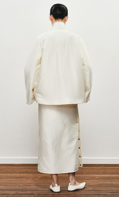 ZHUCHONGYUN midi cotton skirt with side button detailing and a drawstring waist-SEZA.