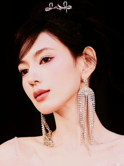 DOLLY Luxury Large Diamond Stylish Tassel Earring-JENNIE