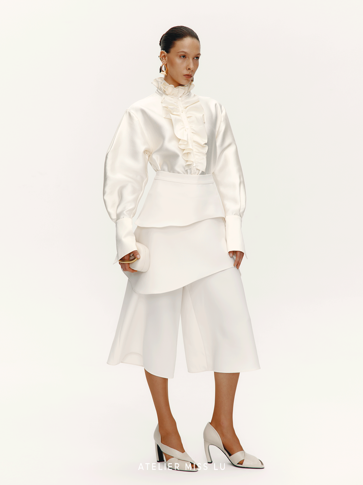 ATELIER MISS LU Fall/Winter Multi-layered Cut Splicing Cropped Culottes - SURREN