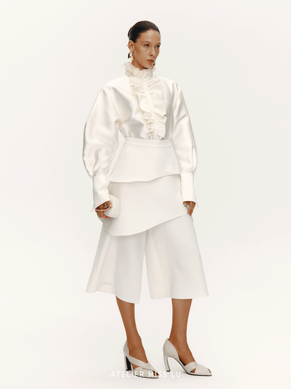 ATELIER MISS LU Fall/Winter Multi-layered Cut Splicing Cropped Culottes - SURREN