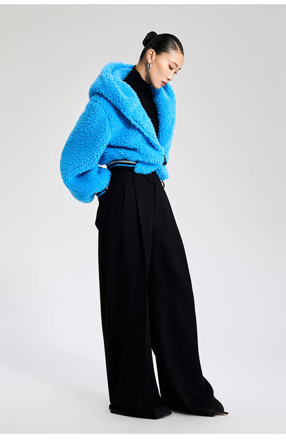 LEDI W croped winter faux lambwool blue fuzz coat - Llege