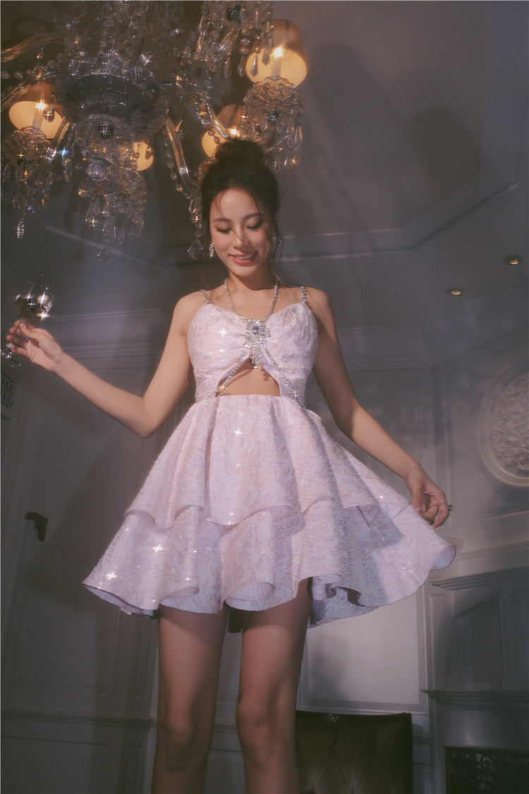 Wardrobes by Chen Pastel Purple V-Neck Sleeveless Diamond Pleat Dress-Shinee