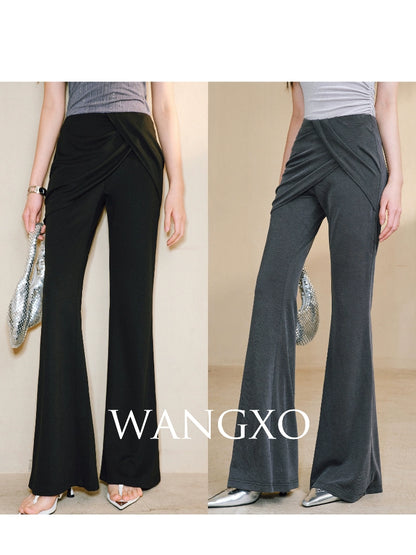WANGXO Smooth Modal Cupro Beads Low-Waisted Slim Flared Layered Pants - SELMA