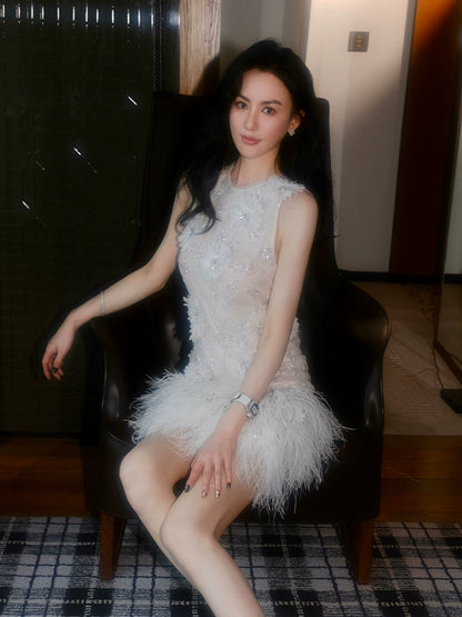 Wardrobes by Chen Luxury White Couture Embroidered Floral Feather bridal Dress- Sade