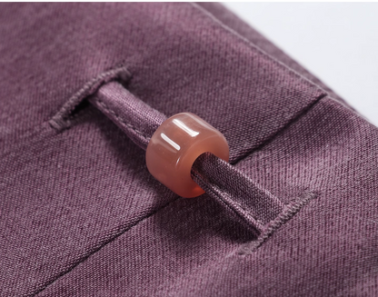 WANGXO | Sleek Cupro Asymmetrical Top and Highwaisted Pants Set -ELENORA.