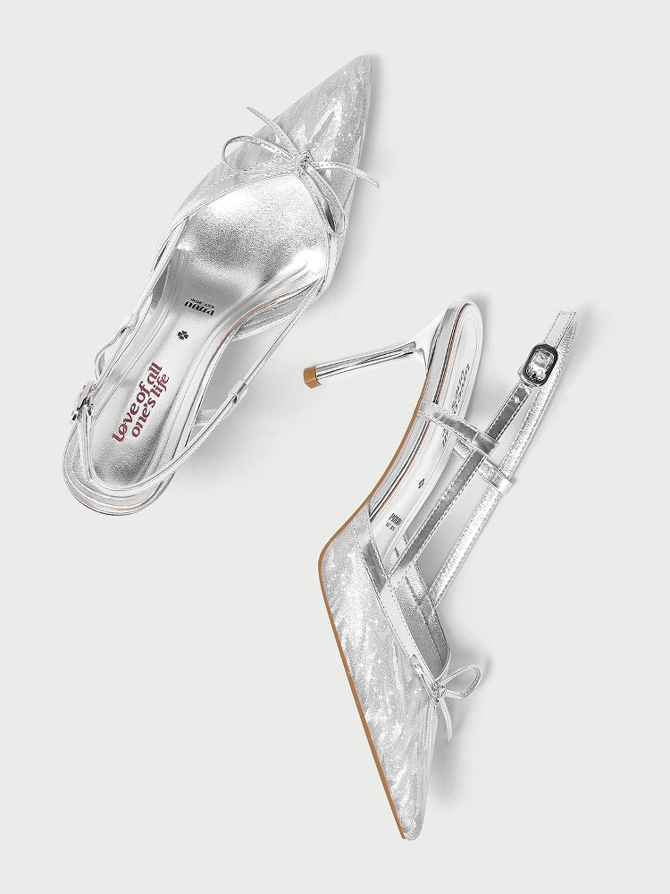 Pjjuu Stiletto Strap High Heels silver sling back pumps- MERLIN
