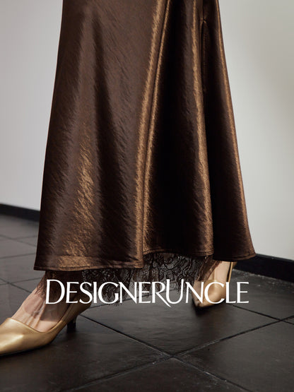 DGU "Gilded" high-waisted skirt acetate velvet drape - Kyla.