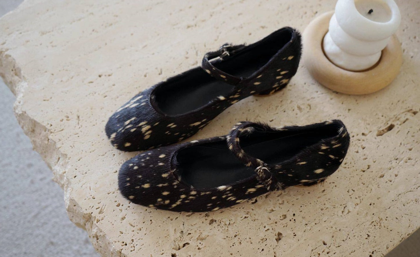 B-FEI black leather sole flat shoes-BING.