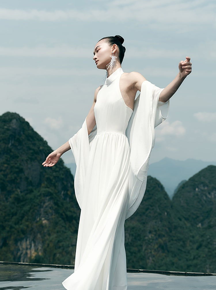 HECO Chinese Style Spell Receiving Waist Sleveless Dress - SIMMER.