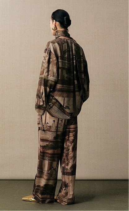 ZHUCHONGYUN landscape print loose straight shirt top-APATEU.