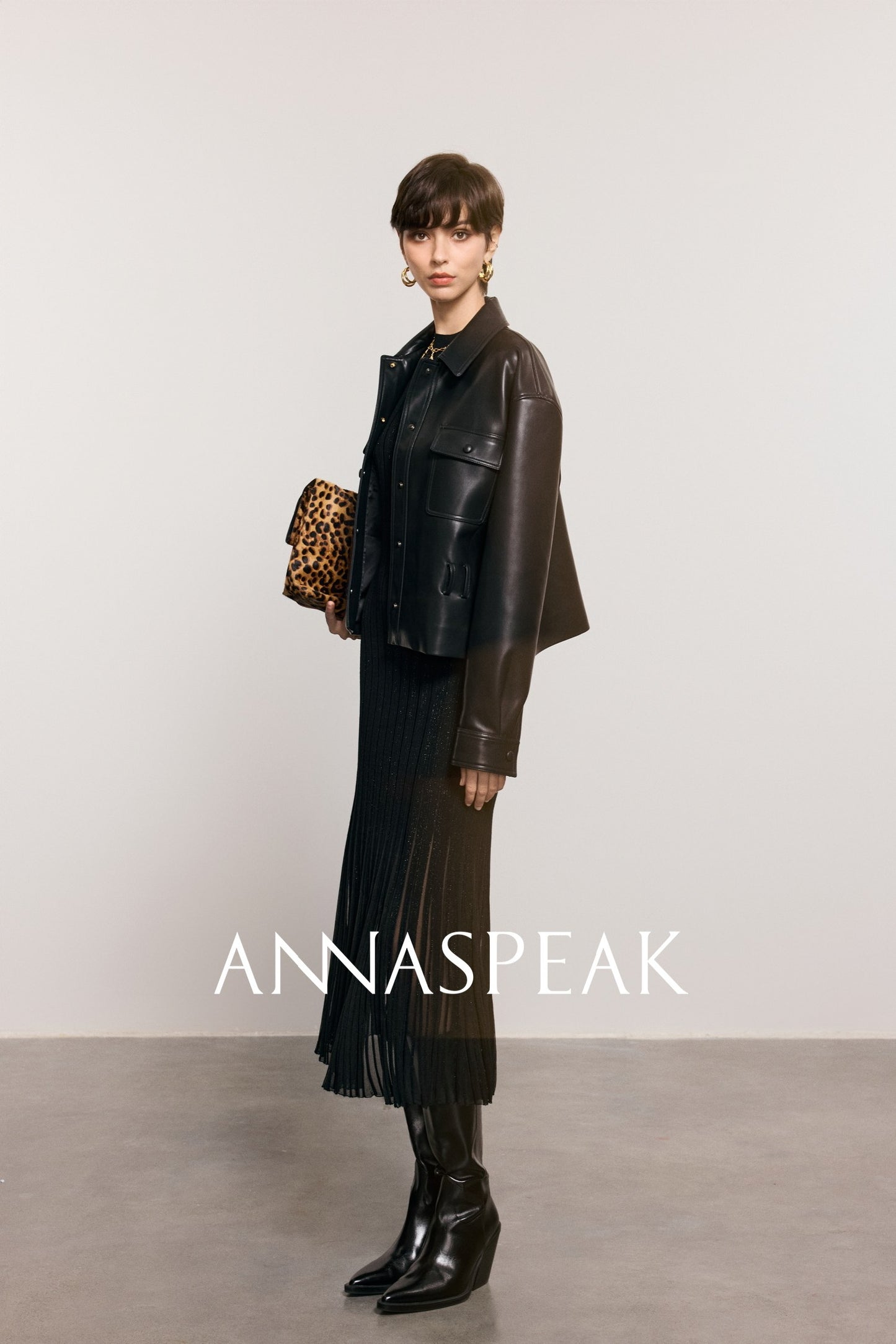 ANNASPEAK brand environmentally friendly leather silhouette jacket-LOXY.