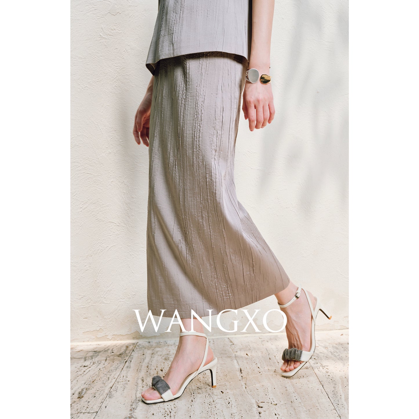 WANGXO | Lazy Precious Metal Shoulder Loop Loose Top & Straight Skirt Set with Sculpted Grace- VERA