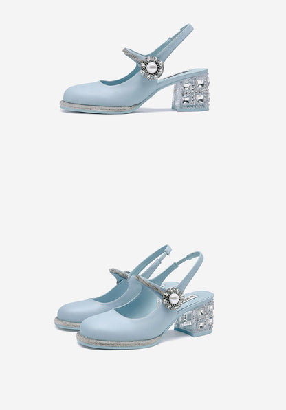 SHOESZOOO Maryjane Rhinestone Round Toe Block Heels - WISDOM.