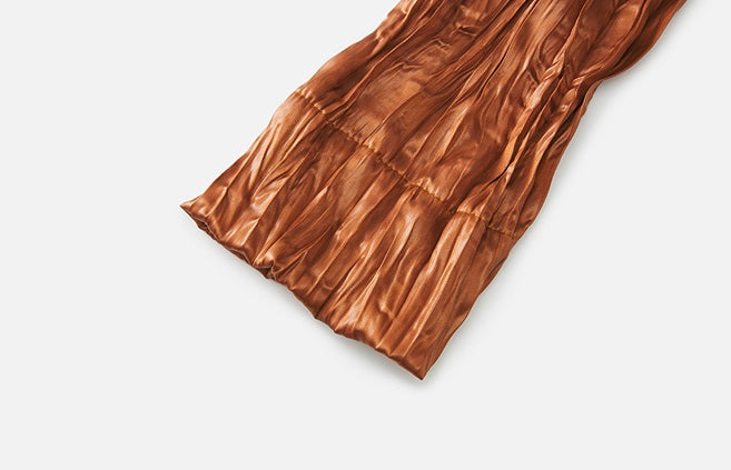 ZHUCHONGYUN Glossy Pleated Beaded Strap Straight Maxi Dress-YOKOZO.