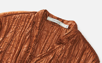 ZHUCHONGYUN Glossy Pleated Beaded Strap Straight Maxi Dress-YOKOZO.