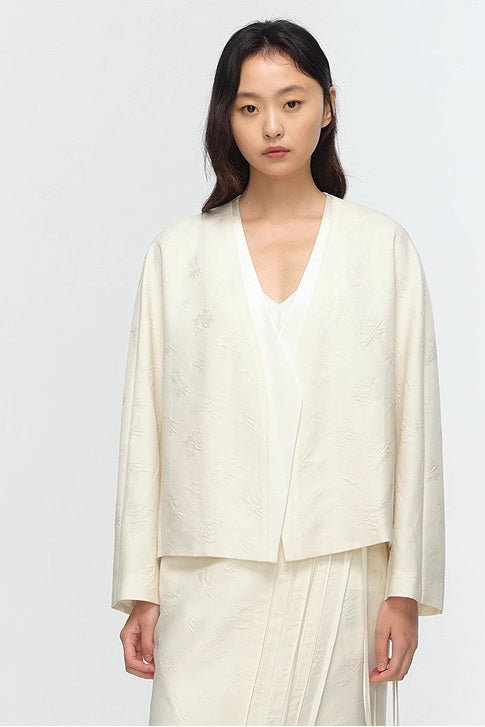 COMME MOI Lu Yan designer's new women's high-intelligence silk wool jacquard spliced suit - BREAT.