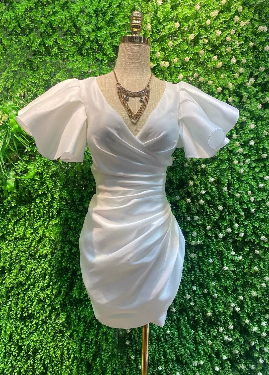 DOLLY Elegant V-Neck Short Flying Sleeve Hip Wrap Short Dinner Date Dress-KELA