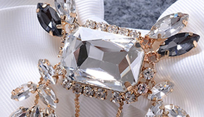 DOLLY Elegant White/Black Stand Collar Short Sleeve Slim Fit Short Fringe Dress-FRIYA