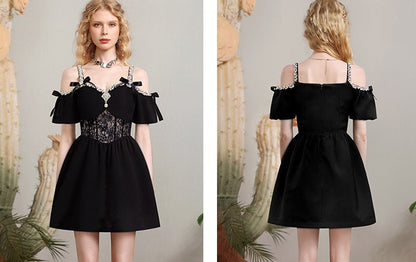 CHECOCRE summer new heavy design sense diamond chain bow dress - JOEL.