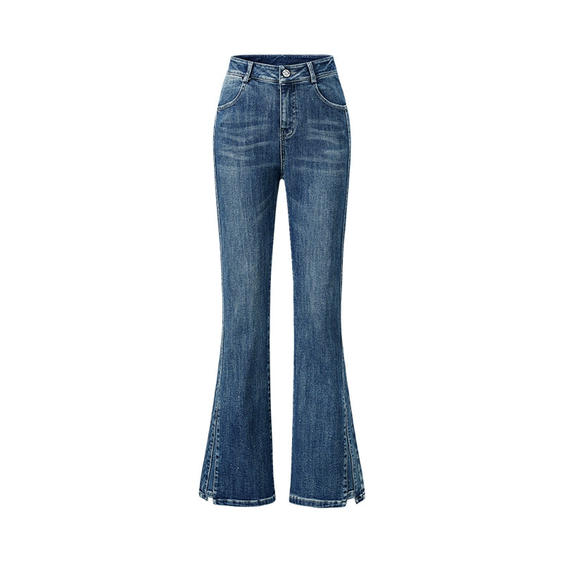 CHICHY High Street Retro Bootcut Blue High-Waisted Length Pants-LEXI