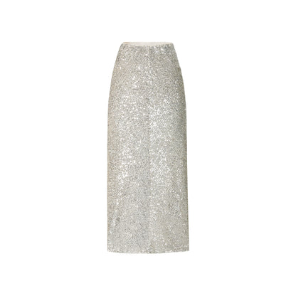 CHICHY temperament velvet sequin black A-line straight skirt -TRACY