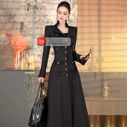 VJE Women's splicing long sleeve long dress- SOJ.