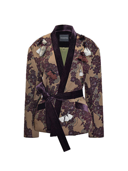 M essential Mackay designer brown tassel beaded broad-shouldered Jacket top - Soliy.