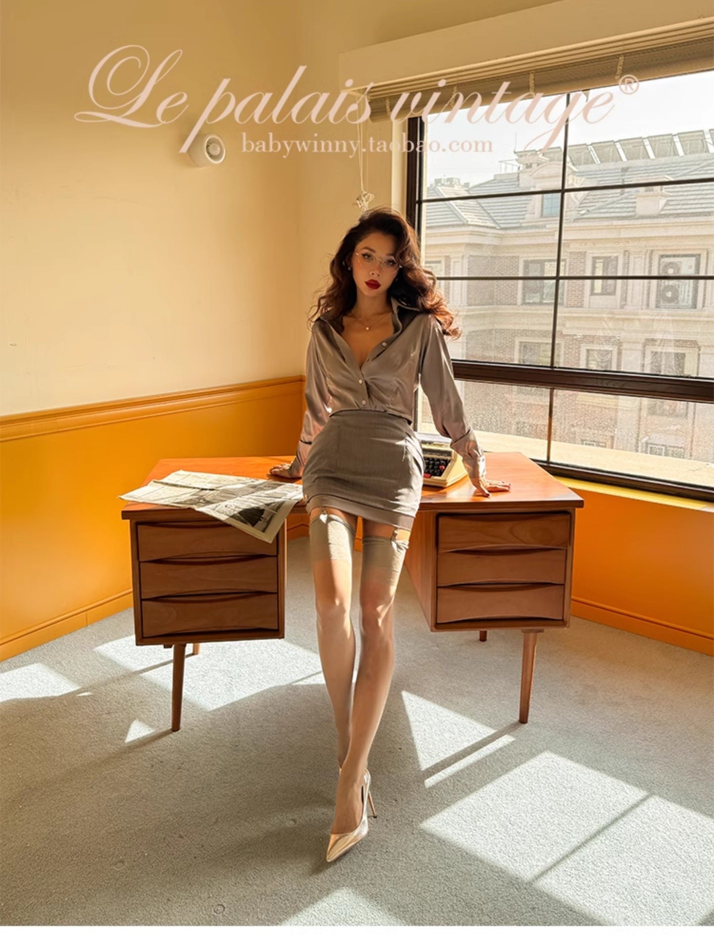 Le Palais Vintage Elegant Grey High Waist Short Skirt-LAAL.