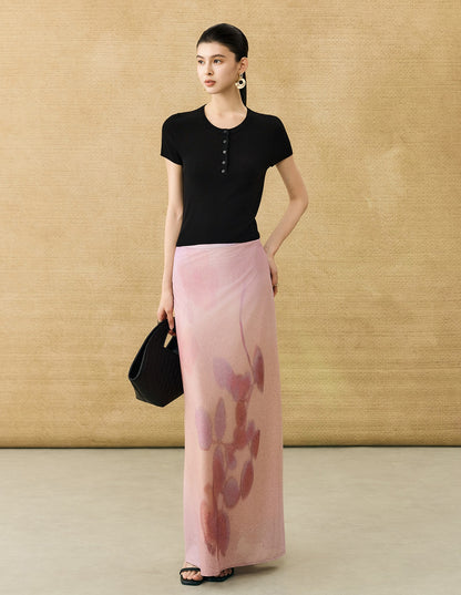 HECO Chinese gradient floral flowing temperament skirt - SWAED.